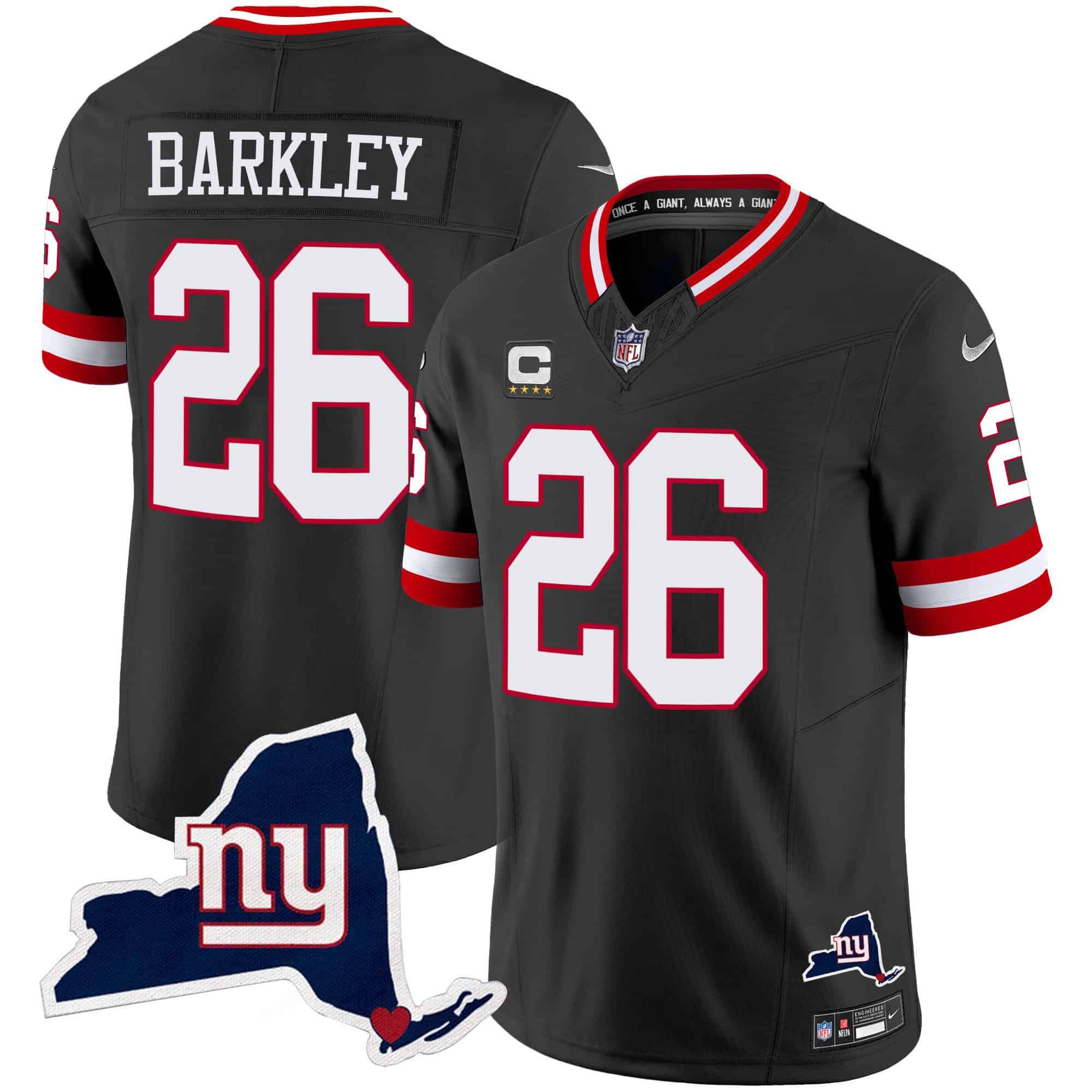 Men New York Giants #26 Barkley Black 2024 Nike Map Patch Limited NFL Jersey style 1